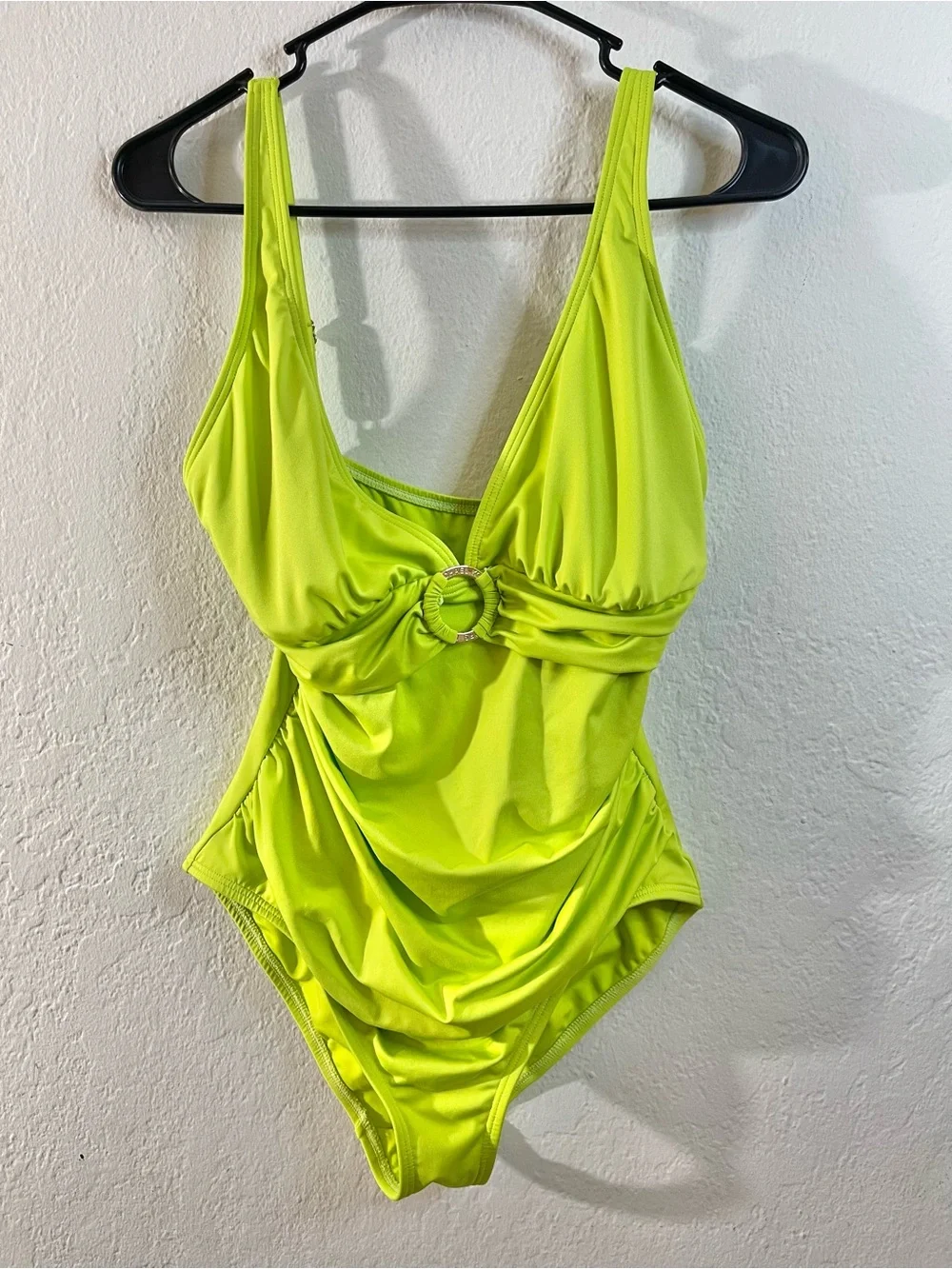 Michael Michael Kors Neon Lime One-Piece Swimsuit Front Ring Detail Women 12 - Picture 1 of 7